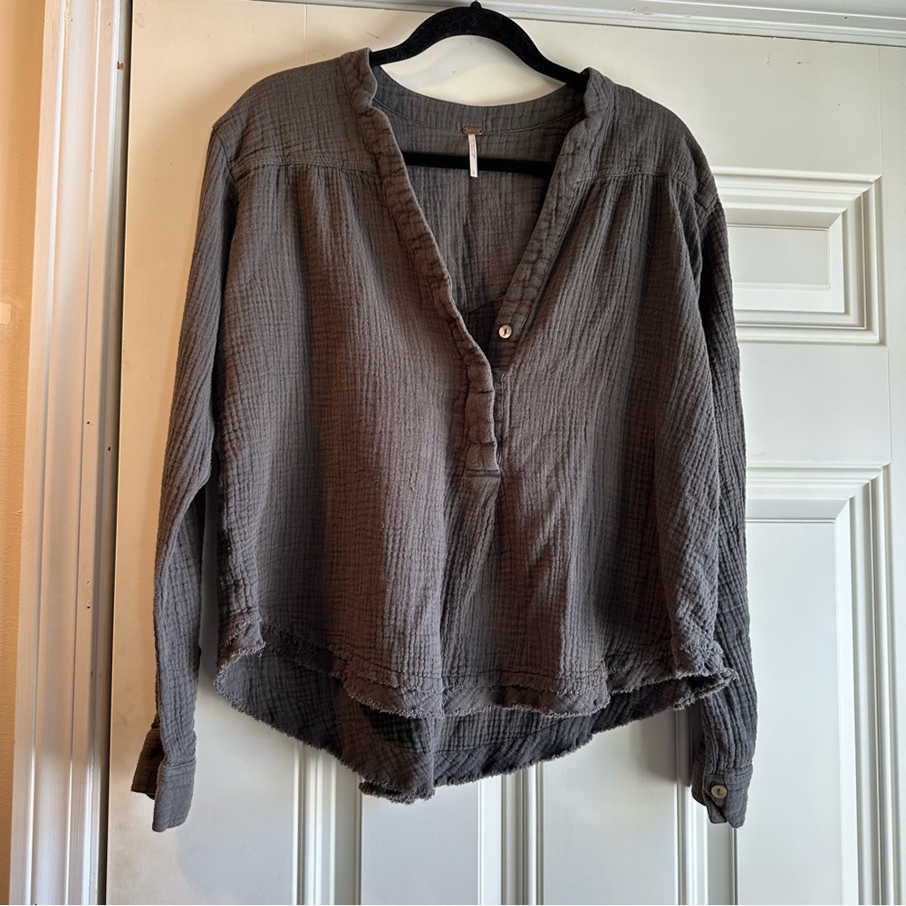 Free People Charcoal Button-Up Blouse